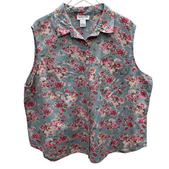 Country Store Sleeveless Floral Cotton and Linen Top Size 3X - Picture 1 of 9